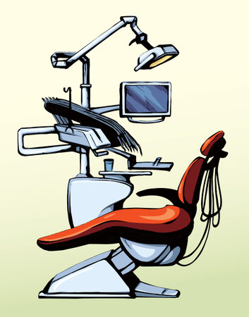 Outline black ink pen hand drawn mouth cure help job table object. Logo sign icon emblem concept design modern cartoon line art doodle style. Closeup view clean lamp light white room wall text spaceのイラスト素材