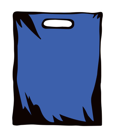 Close up view new blank line reuse sack trash bin. Tote add empty hold light text space backdrop. Outline black hand drawn food wrap pack concept logo design modern art doodle print brand label styleのイラスト素材