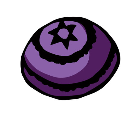 Old temple yom kippur ethnic shofar boy guy flat white kippot cover wear blue fabric tallit bar bless. Black line drawn sketch top view ancient talit kipah graphic art draw style logo icon sign designのイラスト素材