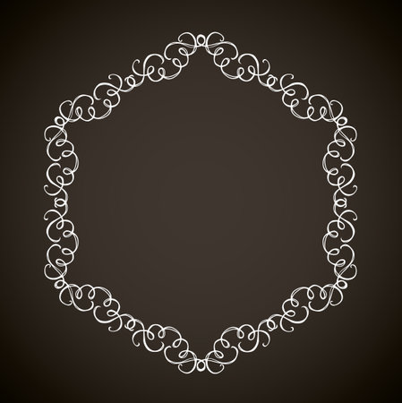 Old cute romantic book ribbon bow swirly tag swoosh element isolated on dark black board backdrop. Freehand white chalk outlined curly logo sketchy in artistic rustic curlicue scrawl styleのイラスト素材