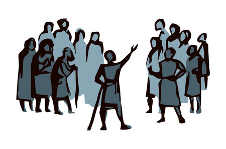 East Arab bible male guy preach variety public team wait meet icon sign concept. Line black hand drawn girl shout pray biblical Jesus Christ god art doodle social Islam Israel white street view symbolのイラスト素材