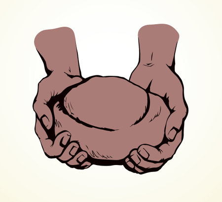 Tasty hot light white barley roll bun dough help need boy kid child beg chef baker receiv. Pencil drawn old male god Jesus Christ arm faith feed rye diet cuisine icon sign logo concept retro bible artのイラスト素材