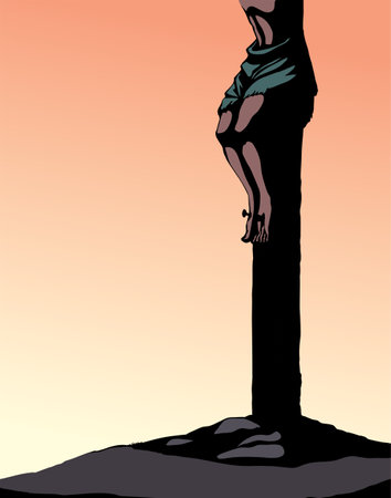 Sacred catholic saint dead male prayer die pain blood foot wound suffer spirit Friday savior light white sky love. Holy forgive sin hope nail devote church icon sign line hand drawn art sketch conceptのイラスト素材