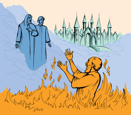 Old bad male jewish die wick cry speak beg Holy saint Lord help. Dark hand drawn retro life faith fear problem art sketch. Look see creepy spooky scary hot heat hades judge etern light white happy joyのイラスト素材