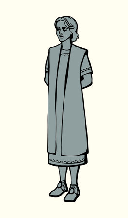 Cute persian Jew teen guy Joseph prayer robe dress cloth line hand drawn holy israeli devot pray god. Retro Jesus Christ faith story cartoon art style outlin middle saudi persia islam Daniel icon signのイラスト素材