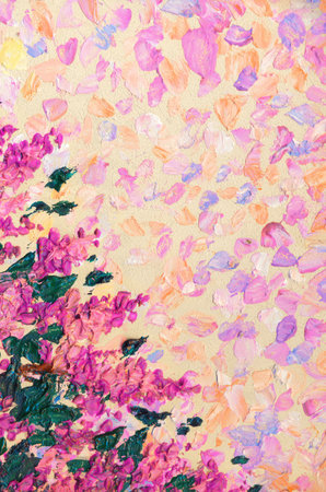 Elegant gouache summer view. Vibrant lavender romantic hand drawn acrylic on light paper in retro...