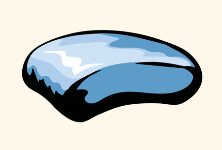 Close up view big curve round fresh odor lather rinse object light paper text space backdrop. Black color ink pen drawn simple abstract beauty emblem logotype old retro doodle art picture design styleのイラスト素材