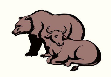 Side view big strong power fur beast pet stand head face fun prey joy lay ranch field grass sky god faith hope Black line hand drawn old horn male king ox lie care cute church art sketch zoo sign iconのイラスト素材