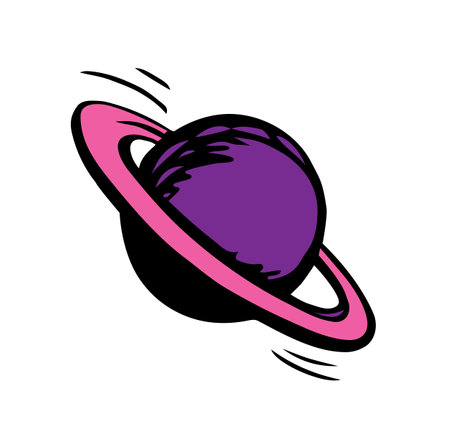 Glob giant duo gas orb ball shape on white sky backdrop. Outline sci-fi ui study cosmo concept. Simple bright violet color hand drawn logo emblem design sketchy in retro doodle comic engraved styleのイラスト素材