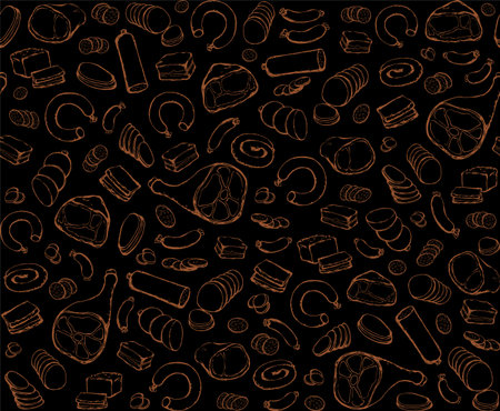 Dry fat lard raw pig leg chop cure shank snack white backdrop. Red line hand drawn natur boil cut lamb veal belly wurst ribey filet bread deli shop lunch menu sign icon retro art sketch pattern designのイラスト素材