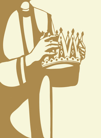 Retro art sketch drawn old bible chief priest Lord render human woman girl arm place head Nobl best pride vip male guy win trophy proud glory empire rule reign rich hero biblic story icon sign conceptのイラスト素材