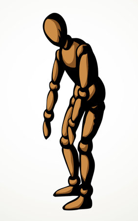Vintage old wood tie tired broken despair sad grief weak ill office male posture white. Line black drawn theater artist game object pose show sign icon conceptual design sketch retro art cartoon styleのイラスト素材