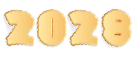 Funny yellow gourmet crunchy cooking cracker pie meal word date counter script. Hand drawn fun candy nutrition shape calendar merry xmas logo emblem card. Modern happy art white space style designのイラスト素材