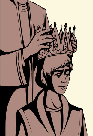 Retro art sketch drawn old bible chief priest Lord render human woman girl arm place head Nobl best pride vip male guy win trophy proud glory empire rule reign rich hero biblic story icon sign conceptのイラスト素材