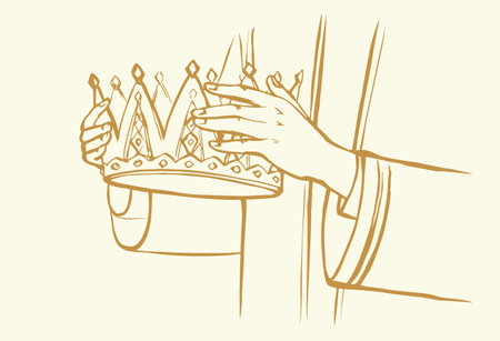 Retro art sketch drawn old bible chief priest Lord render human woman girl arm place head Nobl best pride vip male guy win trophy proud glory empire rule reign rich hero biblic story icon sign conceptのイラスト素材