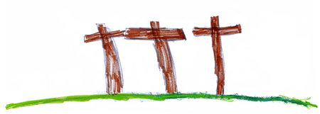 Cute 3 saint holy history wood death tomb shape hill holiday scene light white sun cloud paper. Bright crayon picture artist pen baby church style forgive spirit pray believ hope icon sign text spaceの写真素材