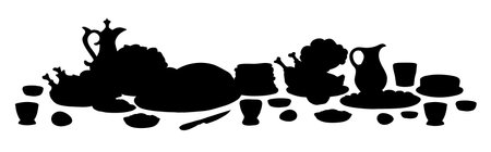 Healthy fresh tasty royal farm feast event cook wine apple juice cup hot pie bowl fat grill bbq ham bacon snack slice plate tavern cafe bar set. Hand drawn line art sketch old retro medieval age menuのイラスト素材