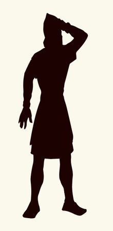 Past Persia century age sad upset panic mad shock royal male king David infantry god hero stand fight. Black pencil hand drawn Asian jew Israeli wow amaz human force war battle retro sketch biblic artのイラスト素材