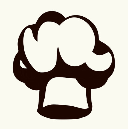 Closeup high old french kitchen's bonnet. Outline black ink pen hand drawn headwear emblem design retro art doodle line contour silhouette print style. Close up view light paper text space backdropのイラスト素材