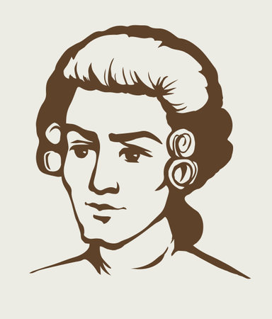 Line closeup legal law judicial venetian baroque periwig dress set. Outline black hand drawn royal europe france theater lord artist character logo sign icon art ancient cartoon design. Close up viewのイラスト素材