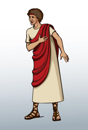 Black line hand drawn young age east Israel Jew boy think belief pray god Jesus Christ. Jewish cloth dress prayer old guy see panic phobia believ retro white faith vision story cartoon rome art sketchのイラスト素材