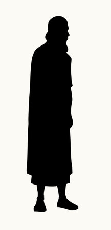 Middle age Jew robe cloth sad guy Moses troubl worry upset look ask god talk Jesus Christ assur faith trust. Hand drawn Asian think lost crisis feel stress Peter biblic story art sketch history culturのイラスト素材