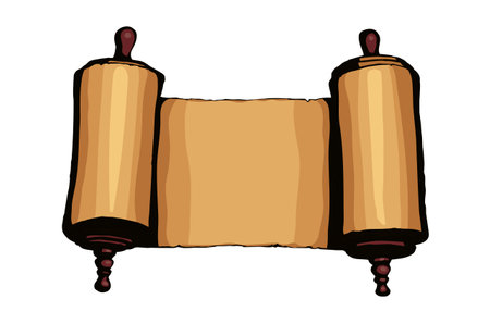 Grunge past jew age dirty brown torn rip rag script roll learn note faith pray Moses law write white text space. Closeup sacred church library prayer god literary list biblic hand drawn pen sketch artのイラスト素材