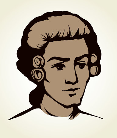 Line closeup legal law judicial venetian baroque periwig dress set. Outline black hand drawn royal europe france theater lord artist character logo sign icon art ancient cartoon design. Close up viewのイラスト素材