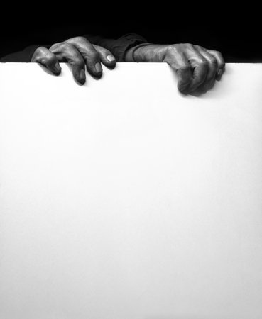 Close up old age scare spooky finger home spy hope dark black text space Closeup dirty guy peep peek...