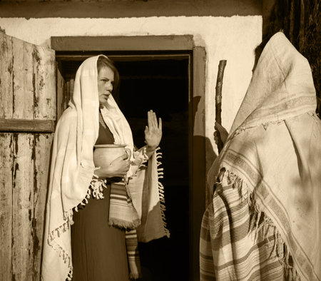 angel jew travel male beggar beg ask room night motel inn visit age upset forbid stop cloth disturb girl open preach don't let go allow enter ban stay no entry street hostel God storyの写真素材