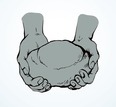 Tasty hot light white barley roll bun dough help need boy kid child beg chef baker receiv. Pencil drawn old male god Jesus Christ arm faith feed rye diet cuisine icon sign logo concept retro bible artのイラスト素材