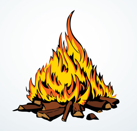 Closeup old bright light red dry warm coal ash stone forest scene view light white sky text space. Line dark black ink pen hand drawn eco meal eat life logo concept ancient jew biblical god art styleのイラスト素材