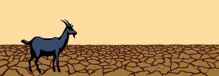 Old nomad rural lamb ram stand rough dead dirty clay sand dirt mud park heat sky hand drawn biblic Israel land art scene. Scenic bible view white lost lone dairy fawn roe alone stag pet sheep travelのイラスト素材