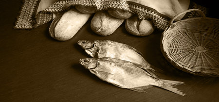 Close up view white jew human man boy towel catch dry sea supper still life dark black wooden table desk text spaceの写真素材
