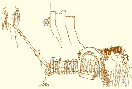 Begin risk select enter bad door wrong broad track go life sky idea Hand drawn human spirit soul make good step fall temptat old evil fire flame wall think start biblic god Christ gospel faith map artのイラスト素材