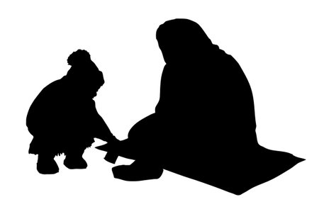 Black line drawn pity lady put aid dirty slum crisis sit ill kneel prayer bowl. sick sad male hobo boy guy pray plead god earn cash gift save food eat problem retro sketch art isolat sign icon conceptのイラスト素材