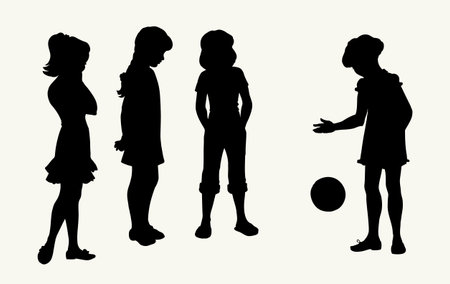 Cute pretty nice cheer joy sporty fun human lady jump Hit hobby view retro black doodle hand drawn art style white sky. Modern small funny teen woman look baby male boy win goal youth study sign iconのイラスト素材