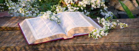 Pray psalm torah law table desk space card. Holy hebrew age judaism prayer culture god literary gospel light purple leaf even diary note art still life symbol concept backdropの写真素材