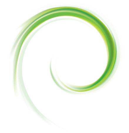 Art wavy eddy pea color fond of glossy rippled curvy spraying surface. Closeup view with space for text in glowing white center in middle of funnelのイラスト素材