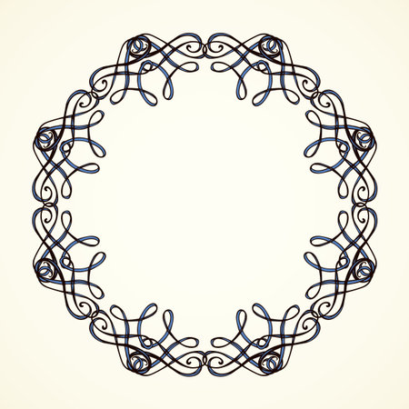 Old cute romantic book ribbon bow swirly tag swoosh element isolated on white paper card backdrop. Freehand black ink pen outline drawn curly corner sketchy in artistic rustic curlicue scrawl styleのイラスト素材