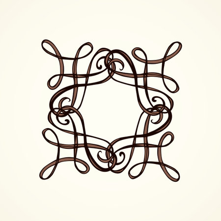 Old cute romantic book ribbon bow swirly tag swoosh element isolated on white paper card backdrop. Freehand black ink pen outline drawn curly corner sketchy in artistic rustic curlicue scrawl styleのイラスト素材