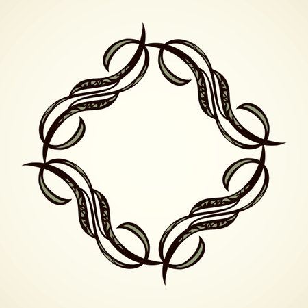 Old cute romantic book ribbon bow swirly tag swoosh element isolated on white paper card backdrop. Freehand black ink pen outline drawn curly corner sketchy in artistic rustic curlicue scrawl styleのイラスト素材