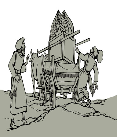 Age arc altar box angel go ride wheel dray chariot vehicl break male path road way sky. Jew try help judaism hand drawn retro gold high Moses law torah David dress cloth die fire burn sketch art styleのイラスト素材