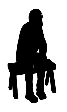 Black hand drawn retro poor needy sick adult rural guy prayer cry emot face call speak phone fear war hunger. Misery mourn pain tired relax ptsd ill elder seat bench need rest hope pray god sketch artのイラスト素材