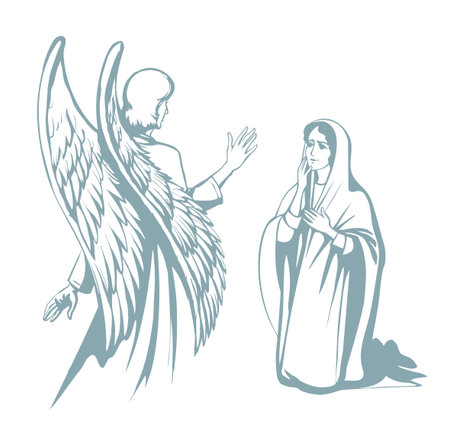 Modest humble holy bless devot awe young saint human faith lady talk say ask Lord help born baby life face fear old retro white light cloth. Admire spirit joy sky man gospel hope Israel hand drawn artのイラスト素材