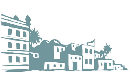 Vintage age egypt cairo orient desert biblic wall palm tree oasis scene text place white sky scenic view. Outline hand draw asian iran oman symbol sketch retro graphic line cartoon art vector styleのイラスト素材