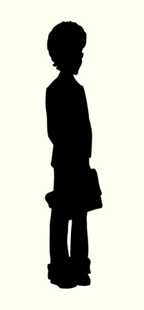 Cute young timid freak teen lad baby dude head face look fun cloth sign icon old retro humor comic outline art style white text space. Line black ink pen hand drawn small scholar guy feel sad big eye man joy stand wait hold arm wisdom idea conceptのイラスト素材