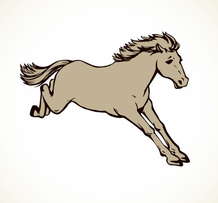 Gorgeous pride white courser smartly rear up on ranch paddock. Freehand outline black ink hand drawn andalusian ride beast logo emblem pictogram sketchy in art doodle retro cartoon style pen on paperのイラスト素材