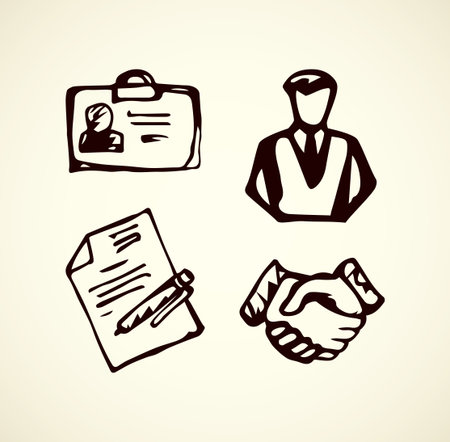 Simple web job emblem isolated on white background. office personal default name concept. Freehand outline black ink drawn picture logo sketch in art retro cartoon doodle graphic style pencil on sheetのイラスト素材