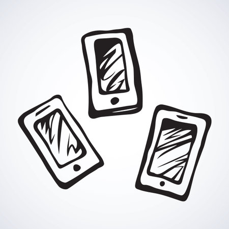 Blank lcd pc talk touchphone on white backdrop. Data wifi sms app concept. Freehand line black ink hand drawn picture emblem sketchy in art modern doodle cartoon style pen on paper with space for textのイラスト素材